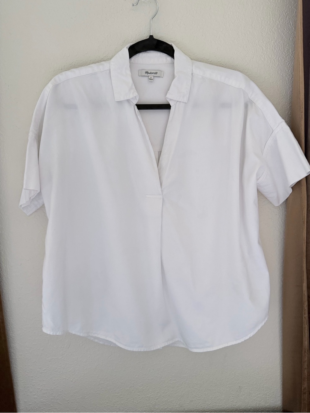 Madewell White Split V-Neck Short Sleeve Popover Blouse